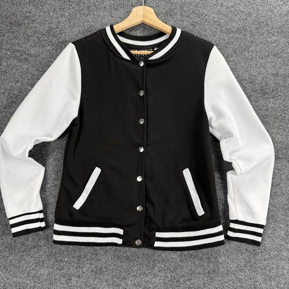Helium Moto Wear Jacket Kids Youth Large Black Varsity Bomber Snap Button Fleece